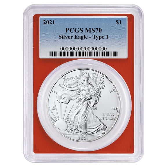 2021 $1 Type 1 American Silver Eagle PCGS MS70 Blue Label Red Frame