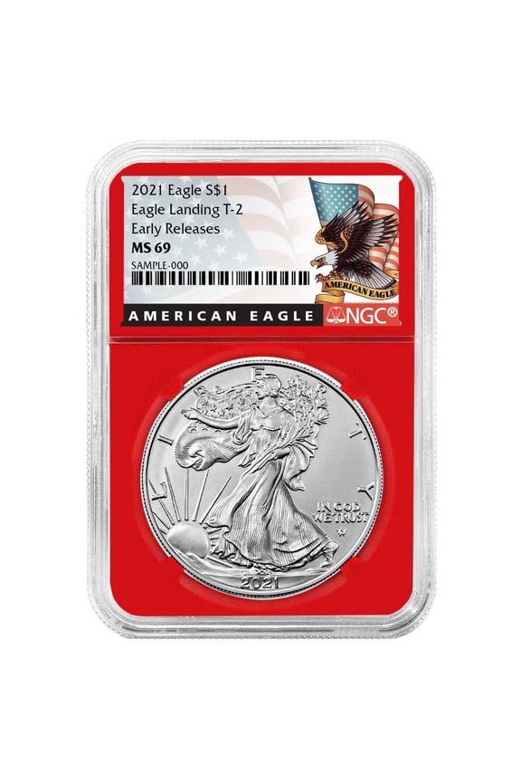 2021 $1 Type 2 American Silver Eagle NGC MS69 ER Black Label Red Core