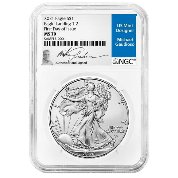 2021 $1 Type 2 American Silver Eagle NGC MS70 FDI Michael Gaudioso Signature
