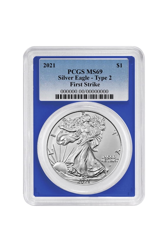 2021 $1 Type 2 American Silver Eagle PCGS MS69 FS Blue Label Blue Frame