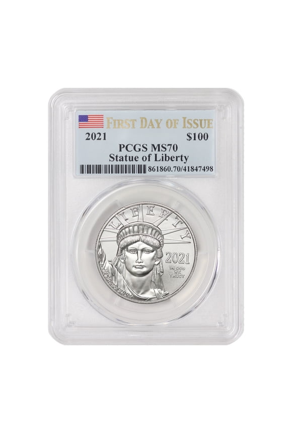 2021 $100 Platinum Eagle PCGS MS70 First Day of Issue Flag Label U.S. Mint Coin