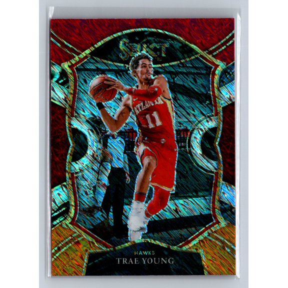 2020-21 Panini Select Red Orange Shimmer Trae Young #2 Atlanta Hawks Basketball Card