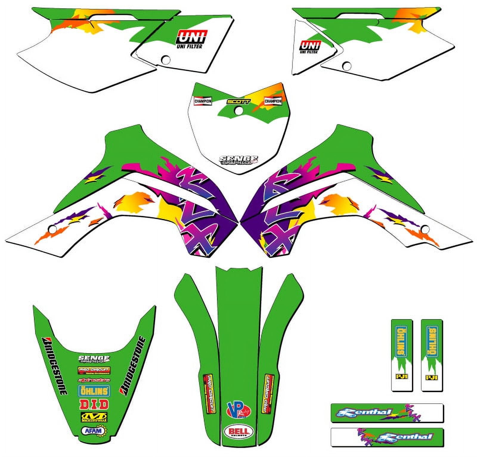 20212022 KLX 140 R RL THROWBACK Green Senge Graphics Complete Kit