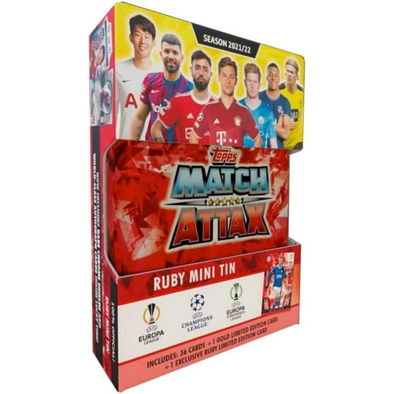 2021-22 Topps Match Attax Vonluxe Zone Cards - Ruby Mini Tin (38 Cards + 1 LE Ruby Jamie Vardy Card)