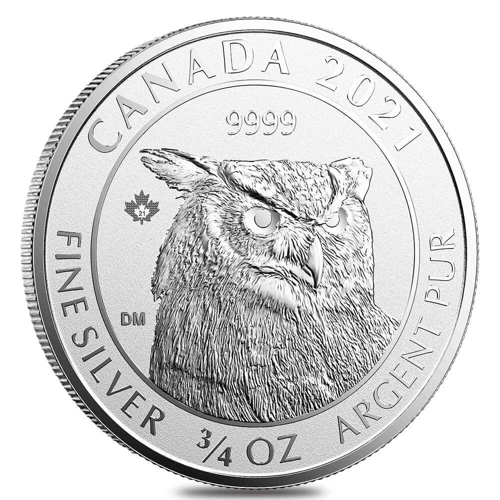 2021 3/4 oz Canadian Great Horned Owl Reverse Proof Silver Coin
