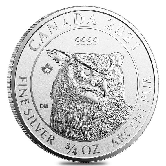 2021 3/4 oz Canadian Great Horned Owl Reverse Proof Silver Coin .9999 Fine