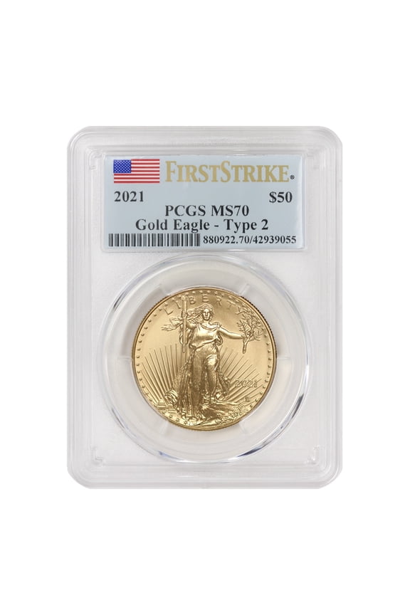 2021 $50 Gold Eagle T2 PCGS MS70 First Strike Flag Label U.S. Mint Coin
