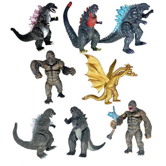 2021 8pcs King Kong vs Monster Dinosaur Toys Movable Joint Action Figures King of The Monsters Ghidorah Birthday Kid Gift Cake Toppers