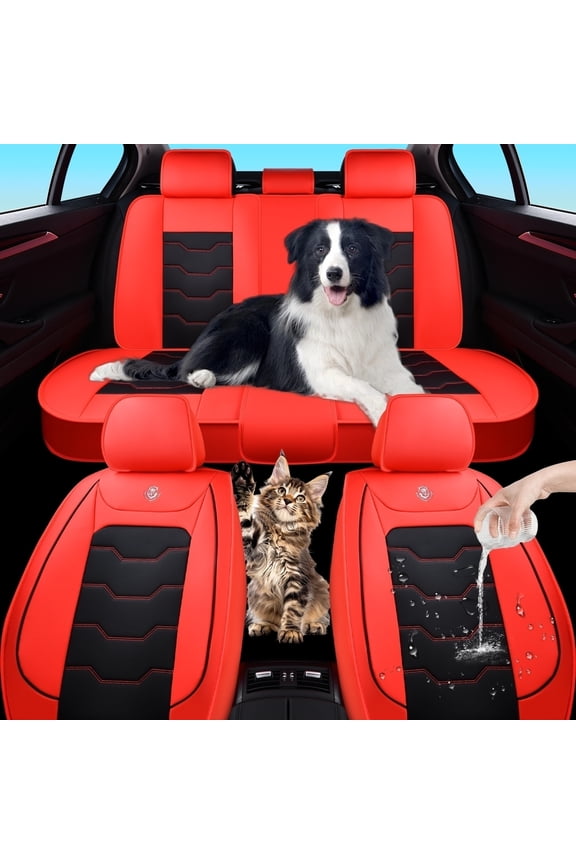 2021 for BUICK ENVISION Car Seat Cover, Waterproof Leather 5 Seats Full Set Non-slip Protect and Upgrade Seats, Red Car Seat Covers, Pet Car Seat Covers