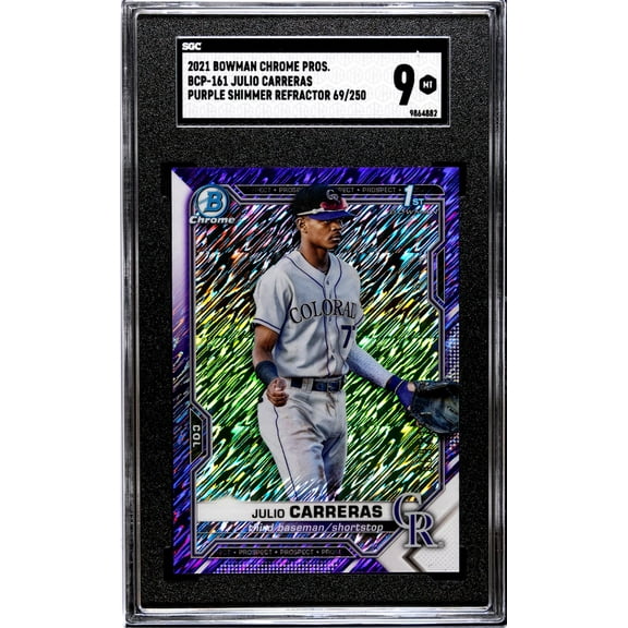 2021 Bowman Chrome Prospects #BCP-161 Julio Carreras Purple Shimmer Refractor 69/250 SGC 9