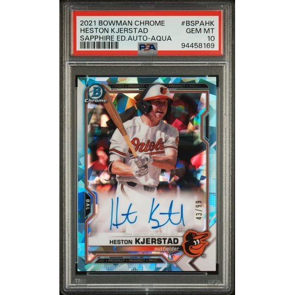 2021 Bowman Chrome Sapphire Edition Autographs #BSPAHK Heston Kjerstad Aqua PSA 10