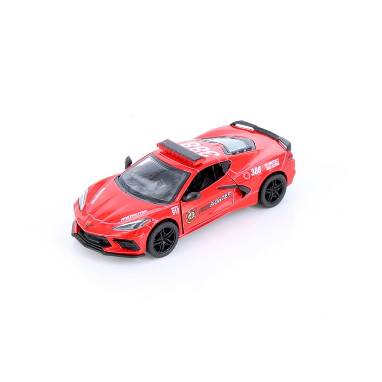 2021 Chevy Corvette Stingray C8 Firefighter, Red - Kinsmart 2021 Chevy Corvette Stingray C8 Firefighter, Red - Kinsmart