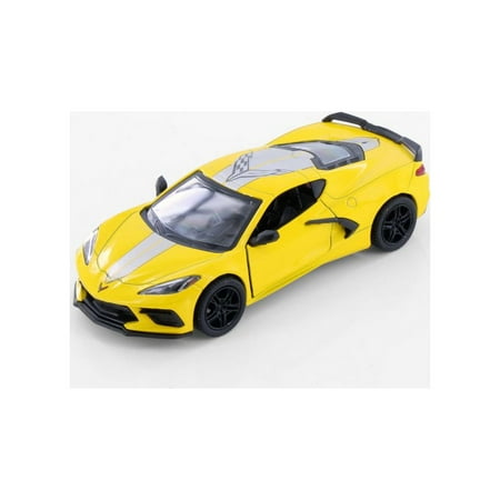 2021 Chevy Corvette Stingray C8, Yellow - Kinsmart 5432DF - 1/36 Scale Diecast Model Car
