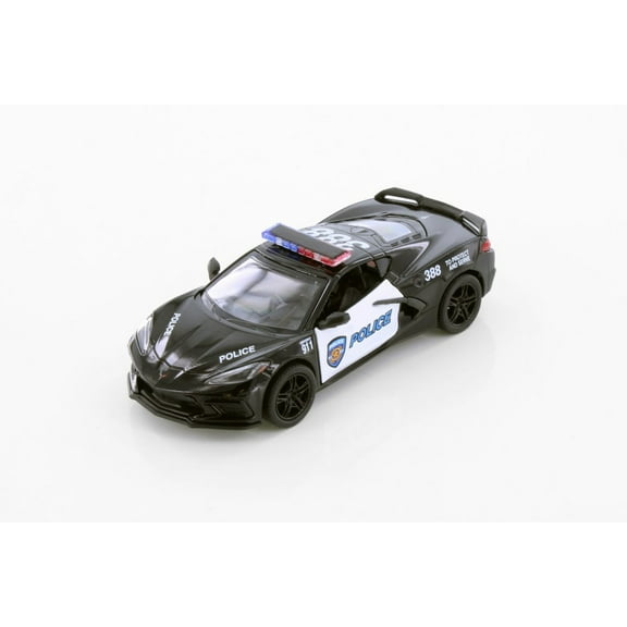 2021 Chevy Stingray C8 Police Edition, Black/White - Kinsmart 5432DP - 1/36 Scale Diecast Car