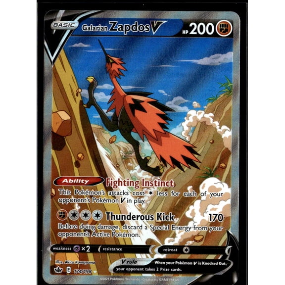 2021 Chilling Reign Galarian Zapdos V Holo Rare SR #174/198