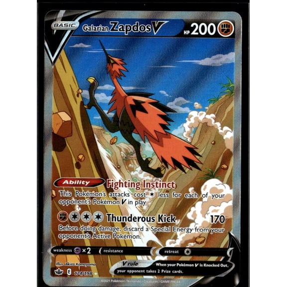 2021 Chilling Reign Galarian Zapdos V Holo Rare SR 174/198 English Pokemon Trading Card