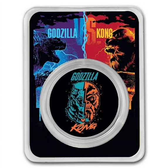 2021 Colorized 1 oz Silver Godzilla Vs. Kong Face-Off (w/ TEP)