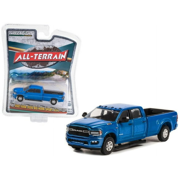 2021 Dodge Ram 3500 Big Horn Sport 4x4, Blue - Greenlight 35230F/48 - 1/64 scale Diecast Car