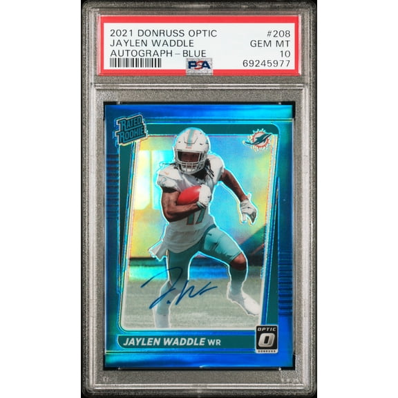 2021 Donruss Optic Rated Rookies Rps Autographs Blue Jaylen Waddle #208 /99 PSA 10