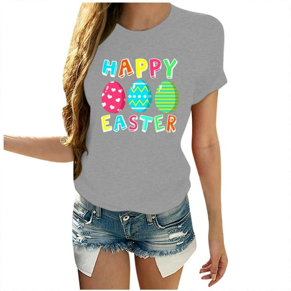 2021 Easter Eggs Happy Easter Print Men and Women Loose Plus Size Short Sleeves