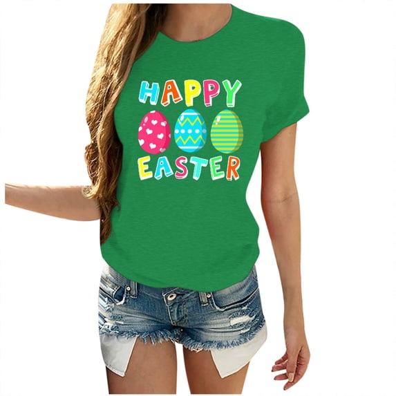 2021 Easter Eggs Happy Easter Print Men and Women Loose Plus Size Short Sleeves