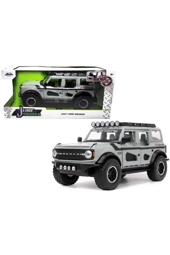 2021 Ford Bronco Gray with Black Stripes with Roof Rack "Own the Night" "Just Trucks" Series 1/24 Diecast Model Car by Jada