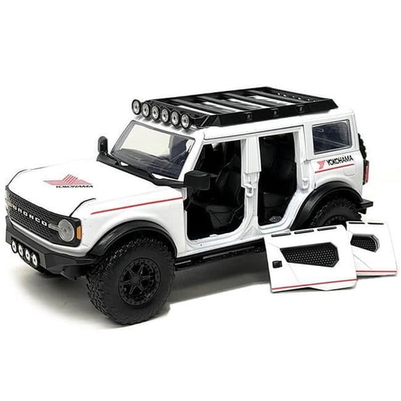 2021 Ford Bronco White with Red Stripes & Roof Rack Yokohama Tires Just Trucks Series 1-24 Diecast Model Car