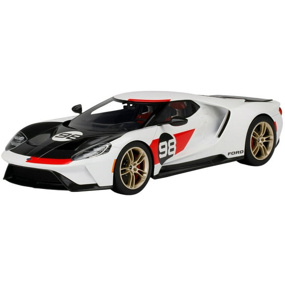 2021 Ford GT #98 White with Black Hood "Heritage Edition" 1/18 Model Car by Top Speed