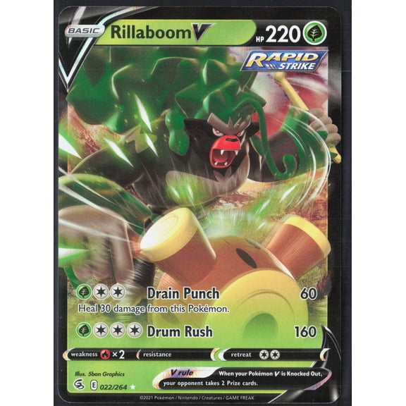 2021 Fusion Strike Rillaboom V Holo Rare #22/264