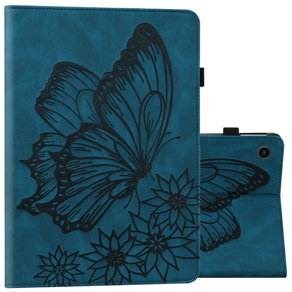 2021 Galaxy Tab A8 10.5-Inch Case (SM-X200 /SM-X205) - Protective Leather/Silicone Composite Cover with [Stand /Card Holder], Lightweight Folio Classic Butterfly Case for Women Men (Blue)