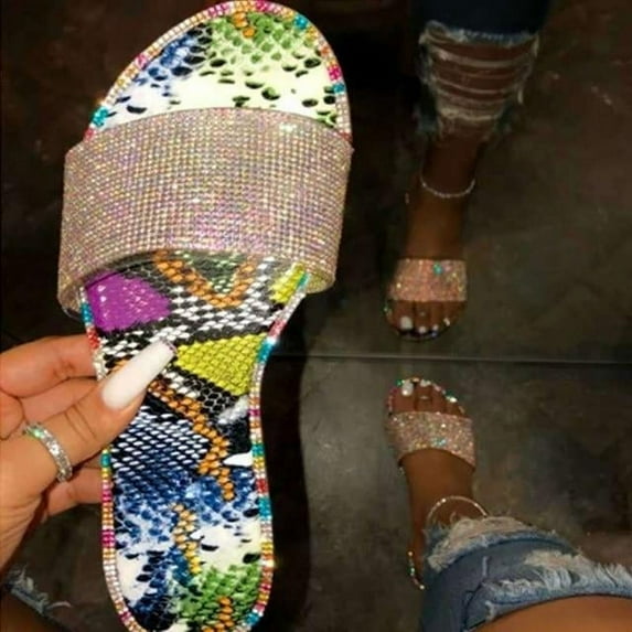 2021 Glitter Slippers Women Summer Sandals 2021 Fashion Bling Female Candy Color Flip Flops Beach Diamond Flat Shoes Outdoor Sandals