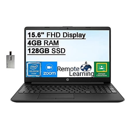 2021 HP 15.6" FHD IPS Laptop Computer, Intel Celeron N4020 Processor, 4GB DDR4 RAM, 128GB SSD, Intel UHD Graphics, 1 Year Office 365, Webcam, HDMI, Bluetooth, Win 10S, Black, 32GB SnowBell USB Card