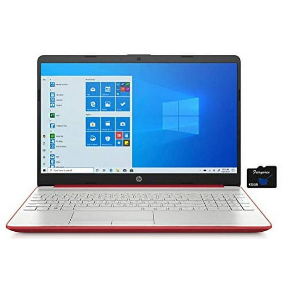 2021 HP 15.6" HD LED Display Laptop Computer, Intel Pentium Gold 6405U, 8GB RAM, 256GB SSD, HDMI,USB-C, Ethernet RJ-45, HD Webcam, Windows 10 S, Red, Fairywren Card