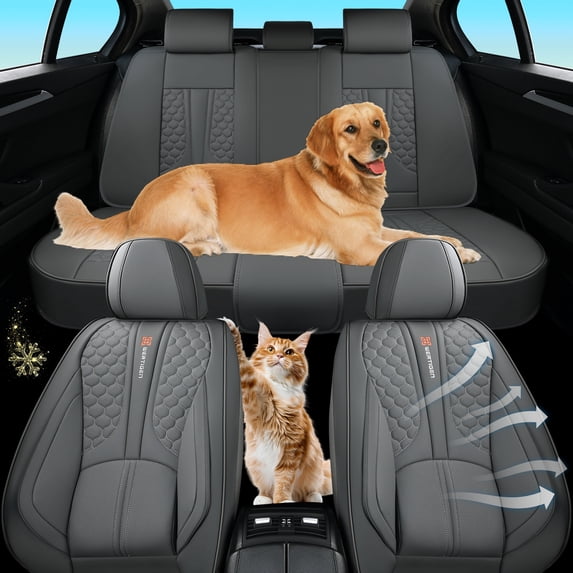 2021 for Kia Rio Seat Cover, Premium Leather 5 Seats Full Set Waterproof Protect and Upgrade Seats, Gray Car Seat Covers, SX,EX,LX,S, Airbag-Compatible