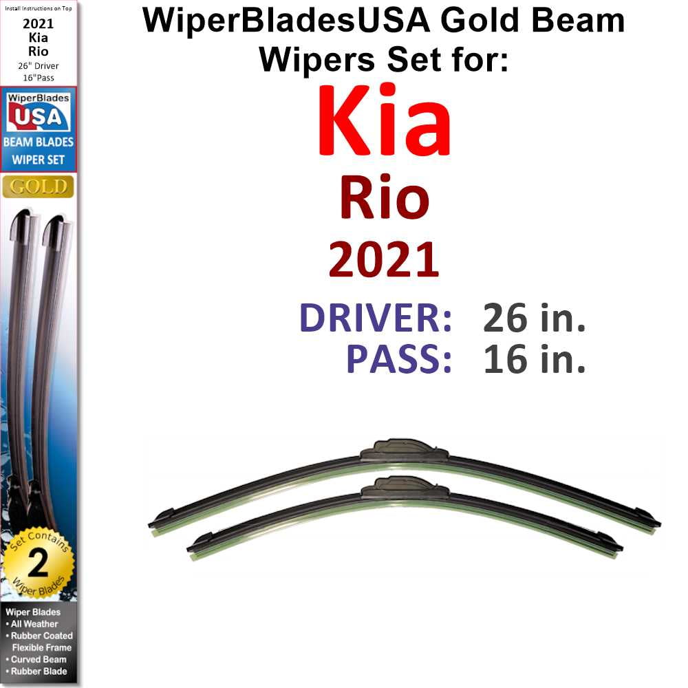 2021 Kia Rio compatible Beam Wiper Blades Wipers WBUSA (Set of 2