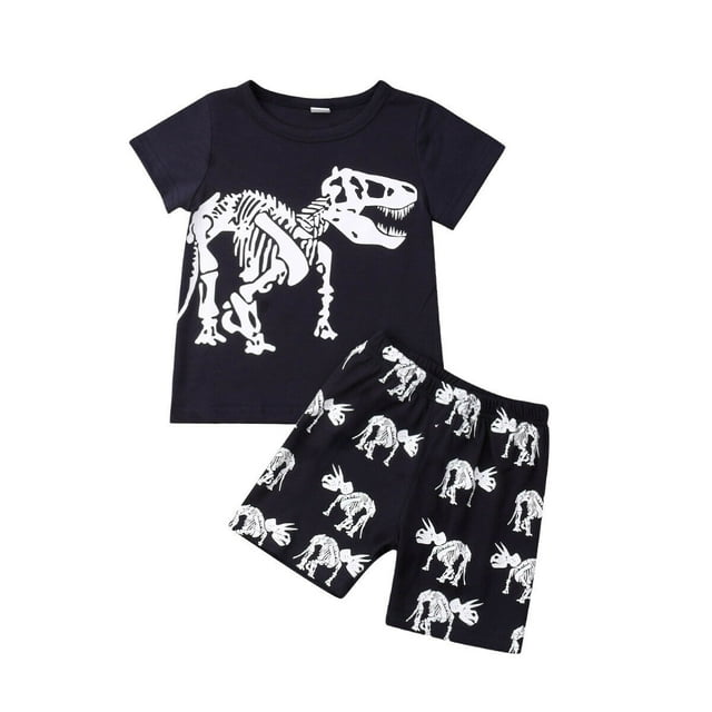 2021 Kid Little Boys Summer Outfit Dinosaur Short Sleeve with Shorts Clothes