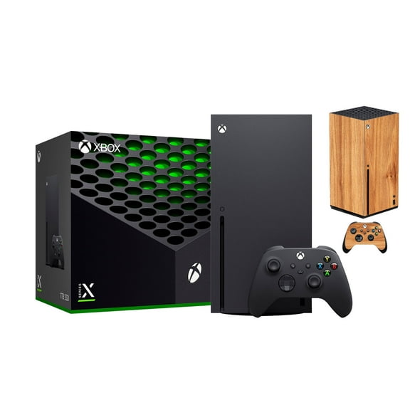 2021 Latest Xbox Gaming Console Black 1TB SSD Bundle with Wireless Controller and Mytrix Technology Full Body Customized Skin Wooden Amber Yellow