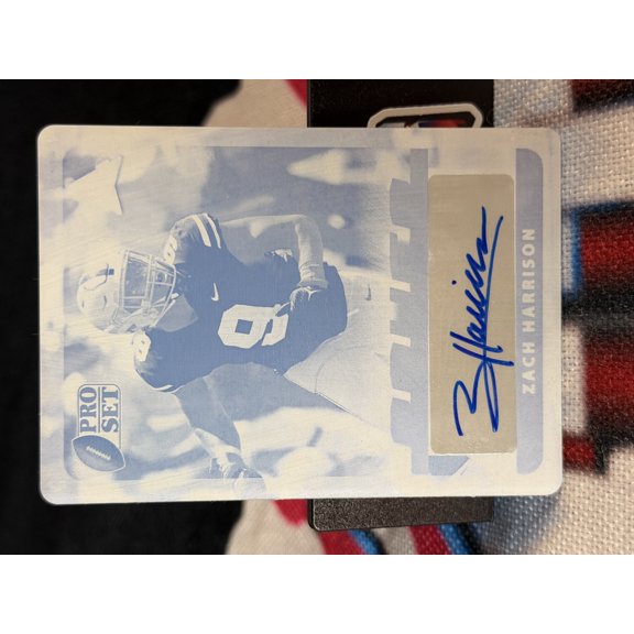 2021 Leaf Pro Set Zach Harrison #BA-ZH1 Printing Plate Cyan /1 Leaf Ohio State Buckeyes NCAA Autographed Football Trading Card