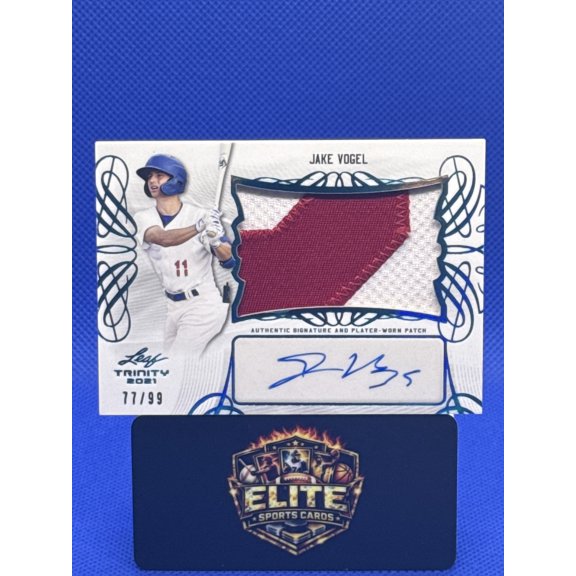 2021 Leaf Trinity Jake Vogel Patch Autographs Platinum #PA-JV1 SN AU MEM Rancho Cucamonga Quakes MLB Autographed BASEBALL Trading Card