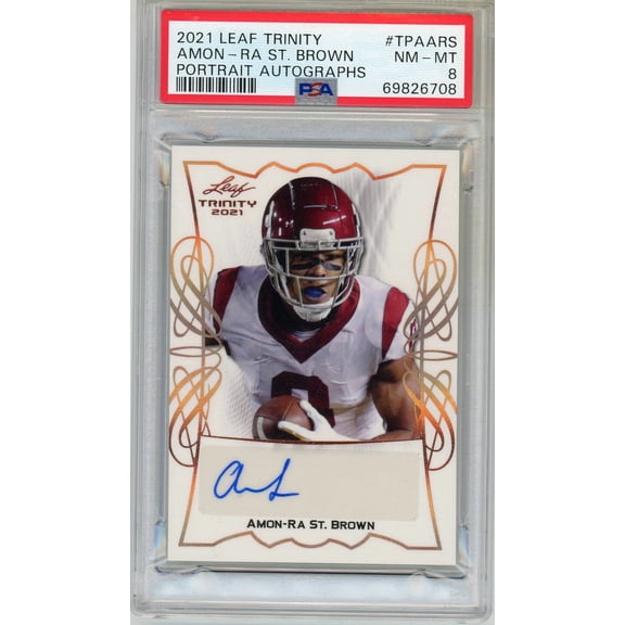 2021 Leaf Trinity Portrait Autographs Amon-Ra ST. Brown #TPAARS PSA 8