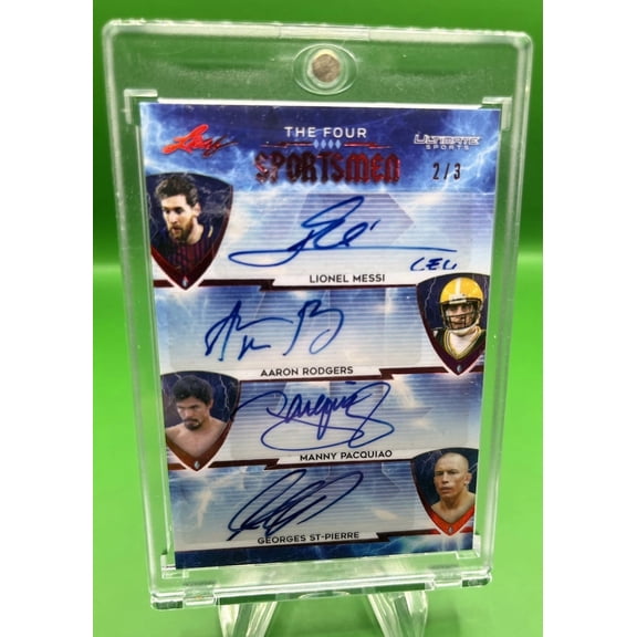 2021 Leaf Ultimate Sports Manny Pacquio Georges St-Pierre Lionel Messi Aaron Rodgers #FS-05 Red Autograph Short Print P