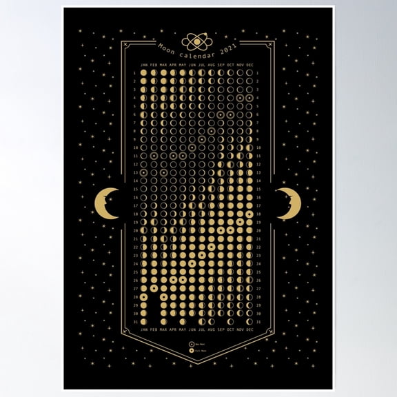 2021 Moon Phase Calendar Est Poster Wall Art, Modern Wall Decor, 12x18 UNFRAMED