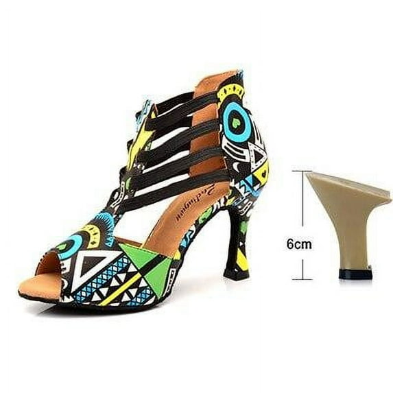 2021 New Arrivals Sale Brand Latin Dance Shoes Ladies Dance Boots Elastic band adjustment Ballroom Dance Shoes Blue African texture Shoes Express Shipping Included