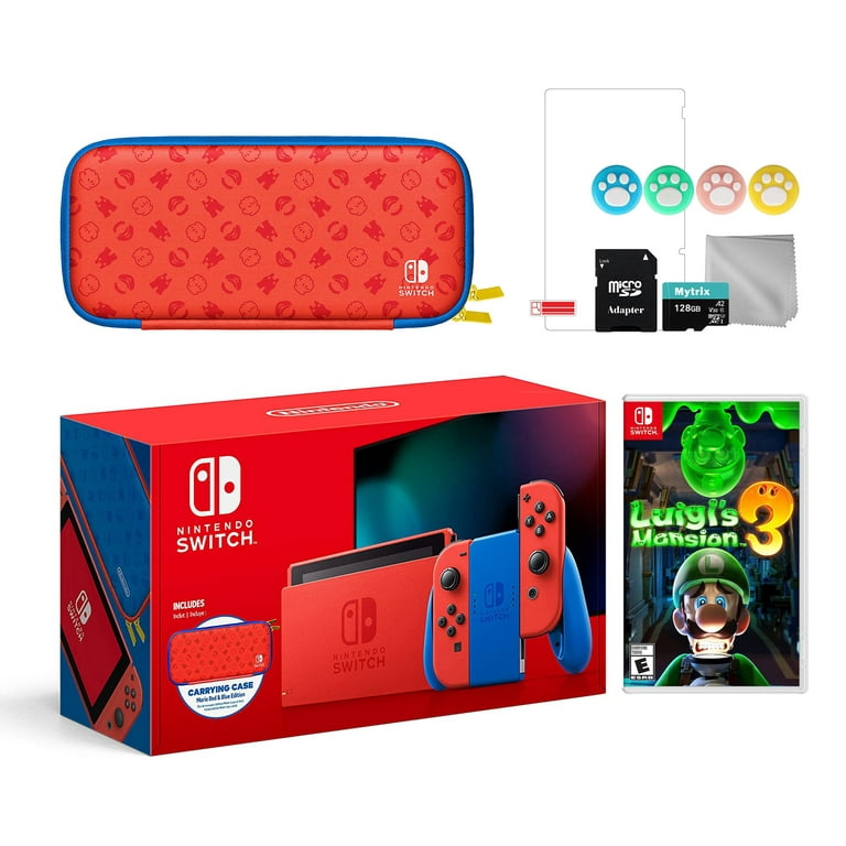 2021 New Nintendo Switch Mario Red & Blue Limited Edition with Mario  Iconography Carrying Case and Screen Protector Bundle With Luigi's Mansion  3 And