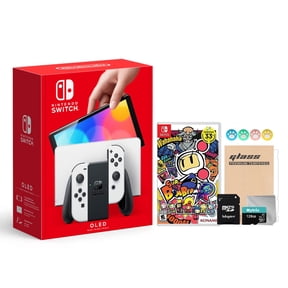 2021 New Nintendo Switch OLED Model White Joy Con 64GB Console Improved HD Screen & LAN-Port Dock with Super Bomberman R And Mytrix Accessories