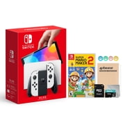 2021 New Nintendo Switch OLED Model White Joy Con 64GB Console Improved HD Screen & LAN-Port Dock with Super Mario Maker 2 And Mytrix Accessories