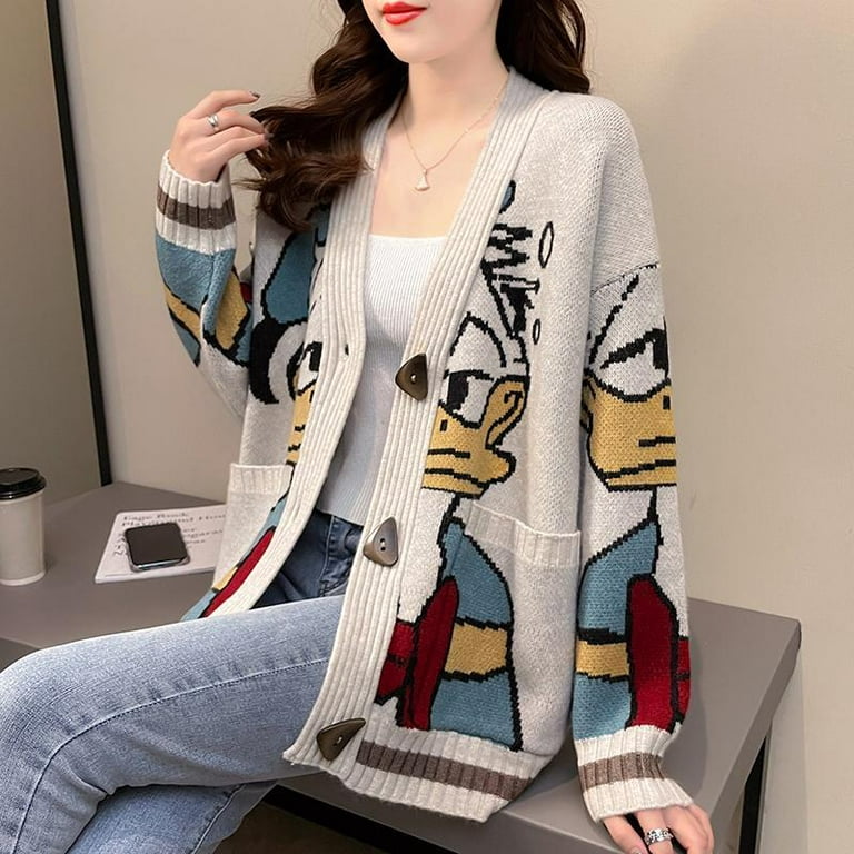 2021 New Retro Jacquard Cardigan Sweater Jacket Female Spring Loose Jacket  Lazy Style Thick Knitted Cardigan Button Winter Women