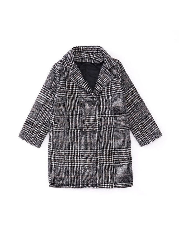2021 New Spring Autumn Fashion Plaid Woolen Coat Hooded Jacket Winter Warm Overcoat Teens Girls Houndstooth Wool Coat for Girls
