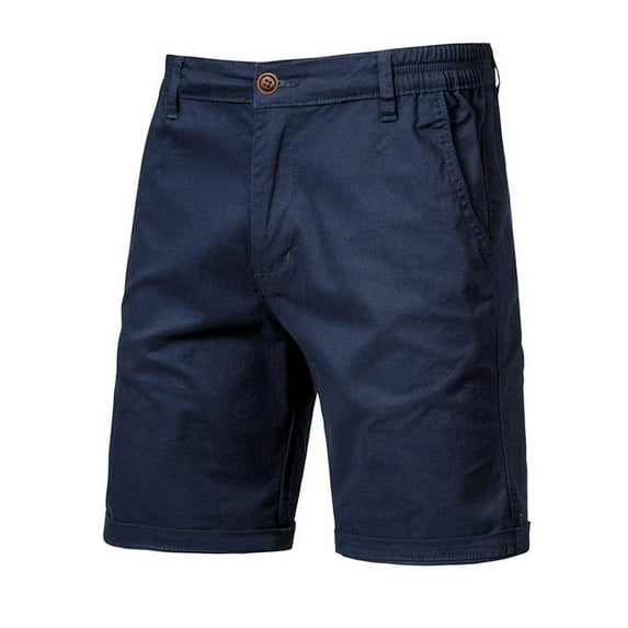 2021 New Summer 100% Cotton Solid Shorts Men High Quality Casual Business Social Elastic Waist Men Shorts 10 Colors Beach Shorts (36,Navy)