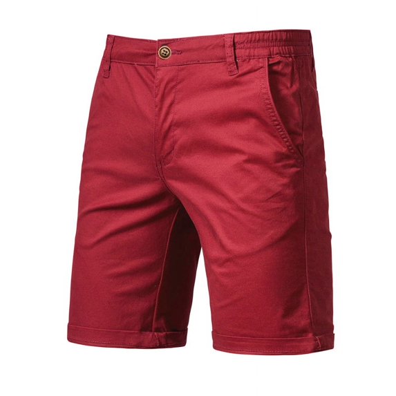 2021 New Summer 100% Cotton Solid Shorts Men High Quality Casual Business Social Elastic Waist Men Shorts 10 Colors Beach Shorts (38,Wine)